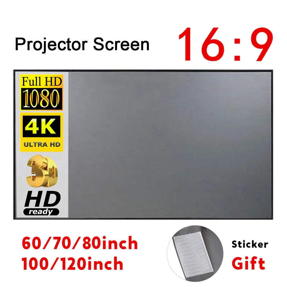 Portable Projector Screen Simple Curtain Anti-Light 60/70/80/100/120 Inches Projection Screens for Home Outdoor Office Projector VestraGear