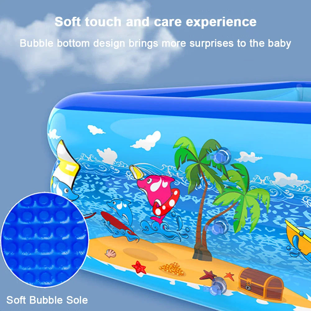 Aufblasbarer Kinderpool – Rechteckiges Planschbecken mit Cartoon-Design & PVC-Wänden