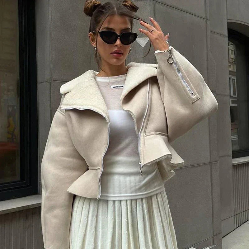 Giacca Nancy in pile | Giacca corta resistente con motivo patchwork in 3 colori