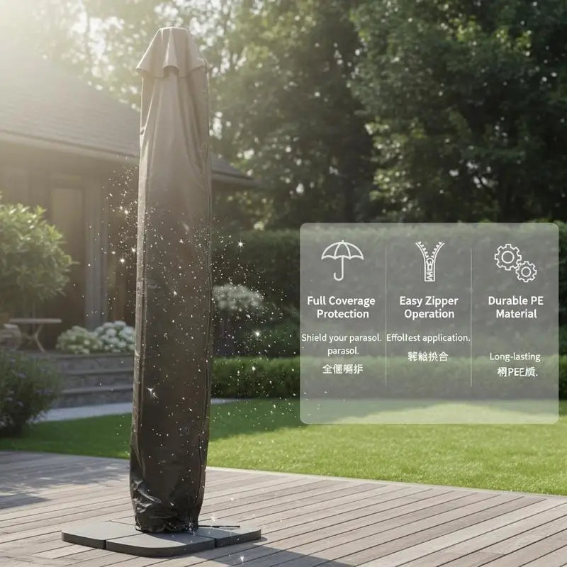 Schwarze Sonnenschirmhülle 200 cm aus PE, wasserabweisend und UV-beständig 3