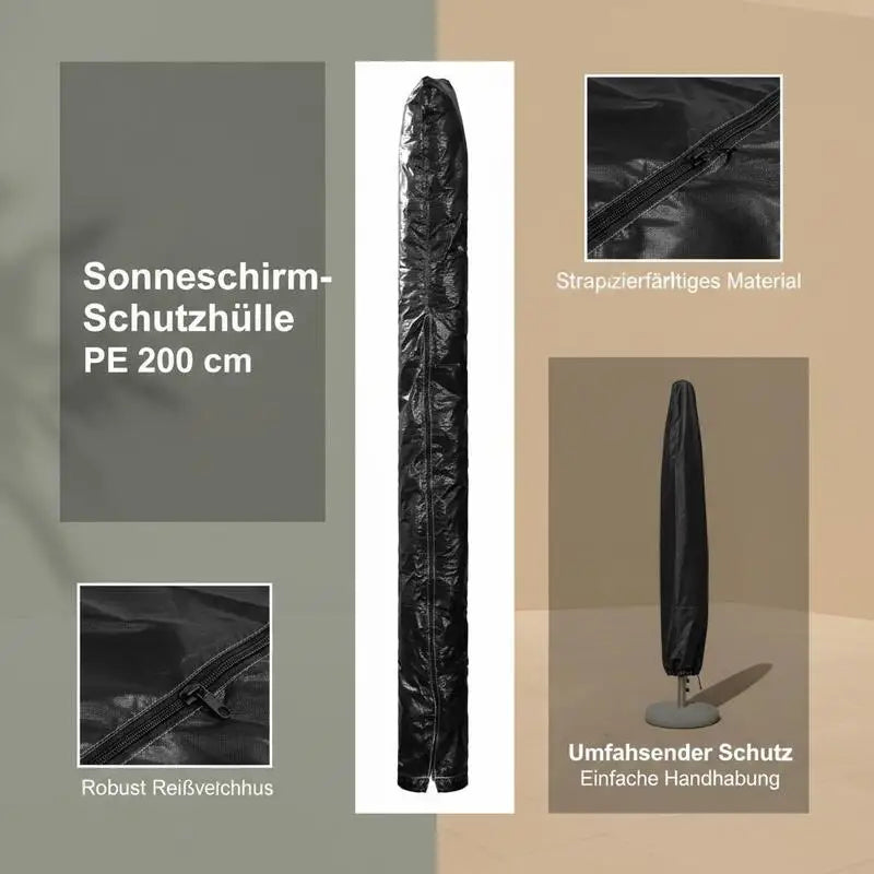 Schwarze Sonnenschirmhülle 200 cm aus PE, wasserabweisend und UV-beständig 4