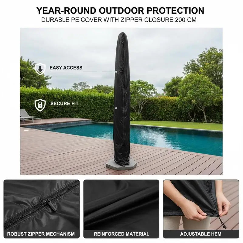 Schwarze Sonnenschirmhülle 200 cm aus PE, wasserabweisend und UV-beständig 5
