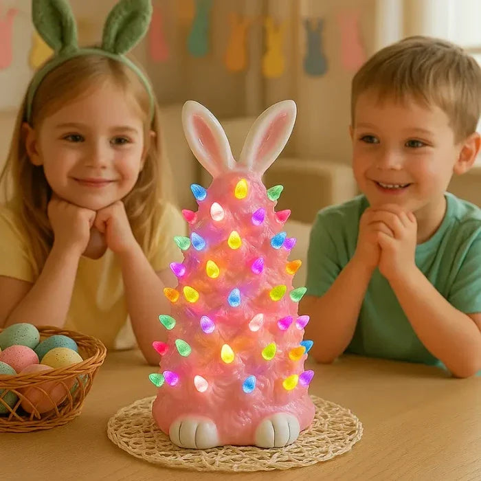 Konijnenlamp in roze – decoratief konijnenfiguur dat oplicht in regenboogkleuren