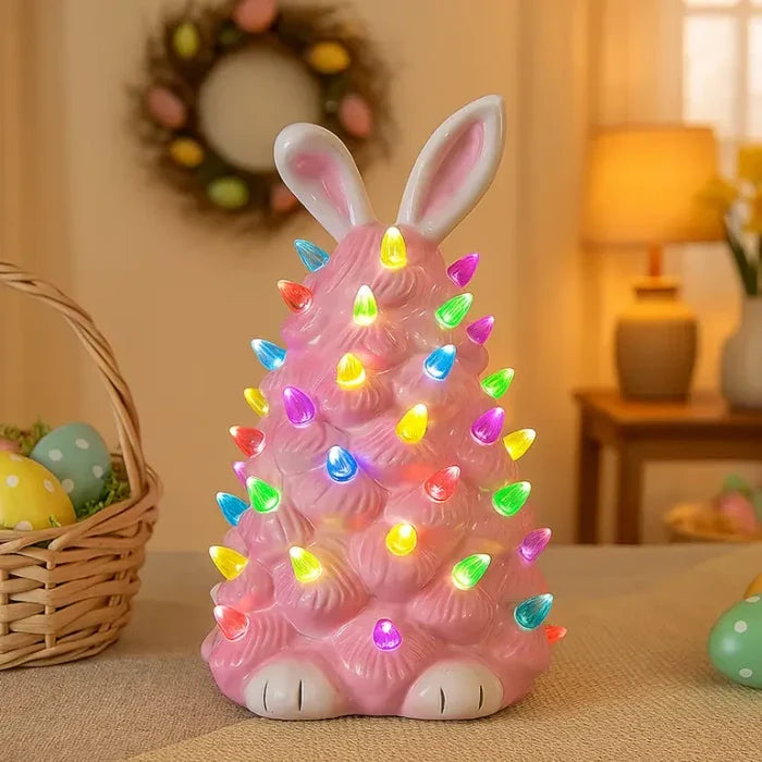 Konijnenlamp in roze – decoratief konijnenfiguur dat oplicht in regenboogkleuren