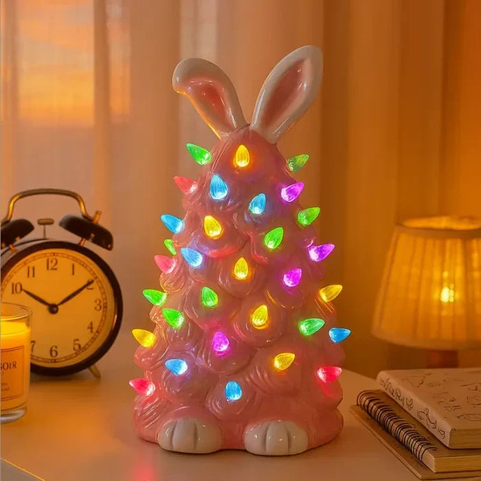 Konijnenlamp in roze – decoratief konijnenfiguur dat oplicht in regenboogkleuren