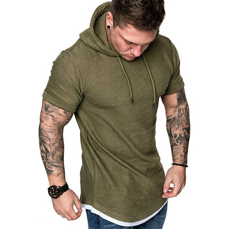 Bolendo Goos - Sweat à capuche homme à manches courtes avec cordon de serrage, confortable et tendance