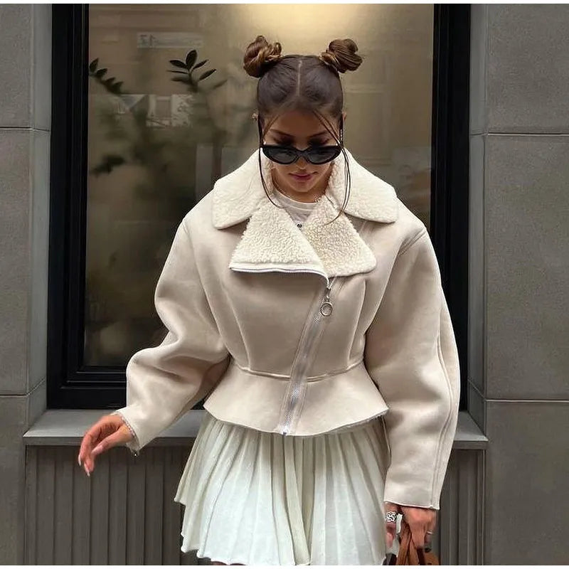 Giacca Nancy in pile | Giacca corta resistente con motivo patchwork in 3 colori