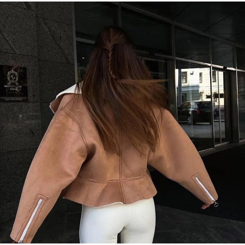 Giacca Nancy in pile | Giacca corta resistente con motivo patchwork in 3 colori