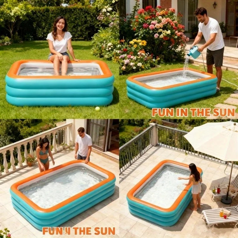 Piscine gonflable – Bassin familial rectangulaire en PVC 0,4 mm & valve de vidange
