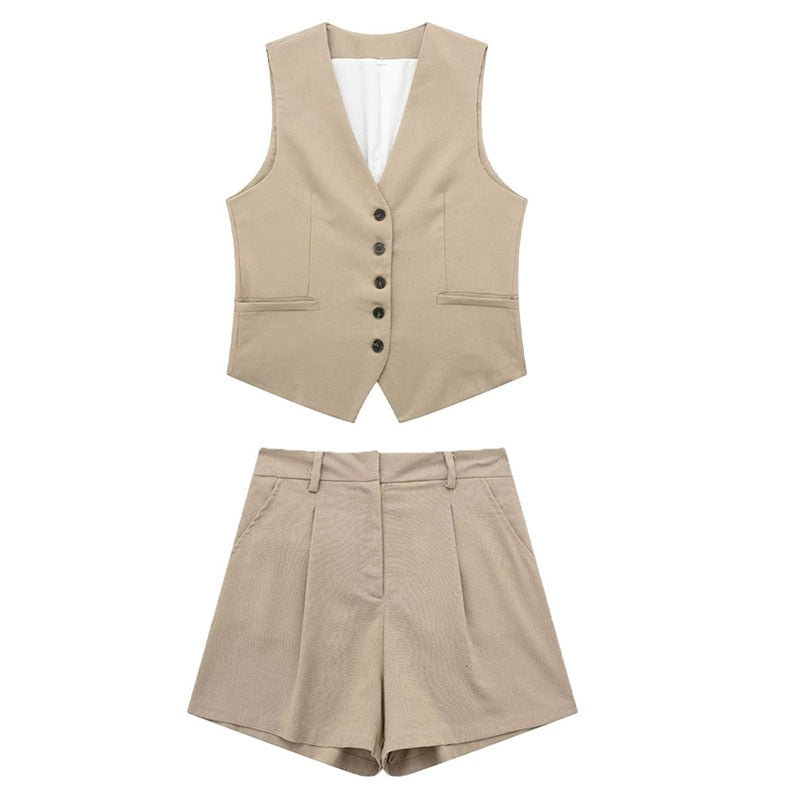 Bolendo Splendido Completo Donna di Franziska | Gilet Vintage da Donna con Scollo a V + Pantaloncini Slim