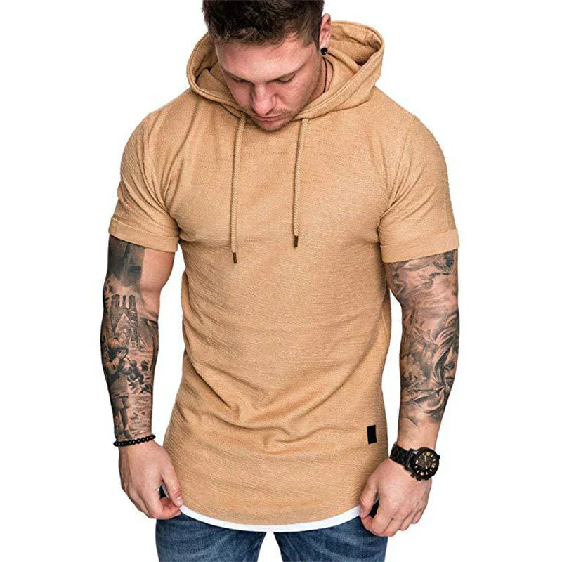 Bolendo Goos - Sweat à capuche homme à manches courtes avec cordon de serrage, confortable et tendance