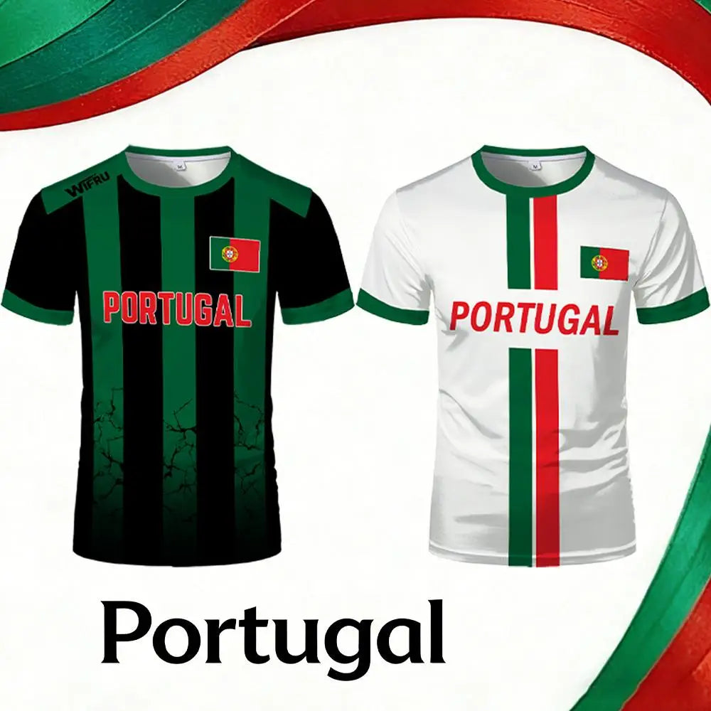 2026 New Portugal Flag Print Jersey Summer Outdoor Breathable Quick-drying Football Tee Men's And Women's Sporty Crew Neck Top VestraGear
