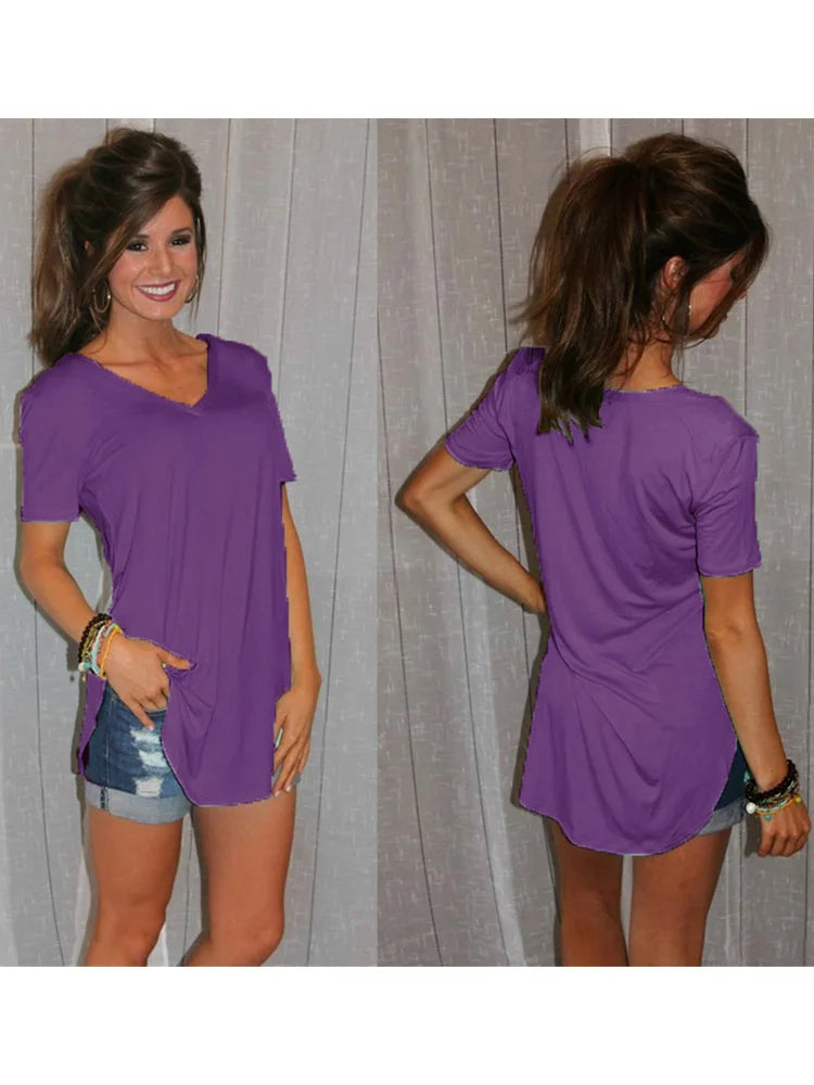 T-shirt da donna a maniche corte con scollo a V - Rosemary
