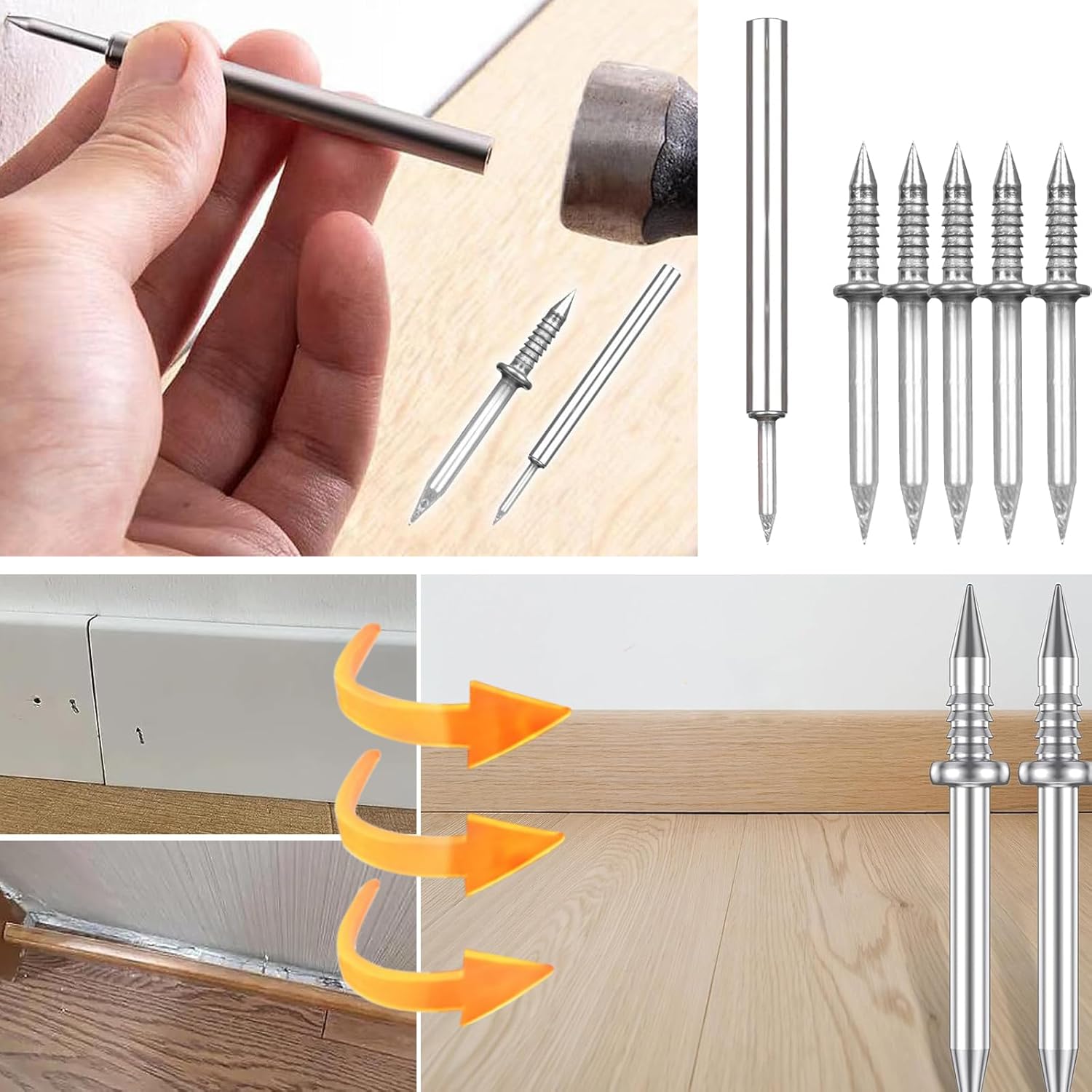 Sockelleisten Nägel Set mit Doppelkopf-System, 100 Stück, für präzise Montage 3