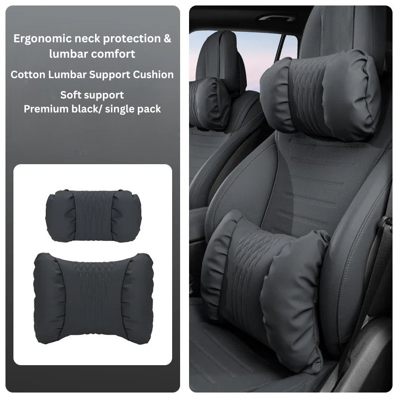 Ensemble appuie-tête & coussin lombaire auto – Matériau PU rembourré & Design confort 2 pièces
