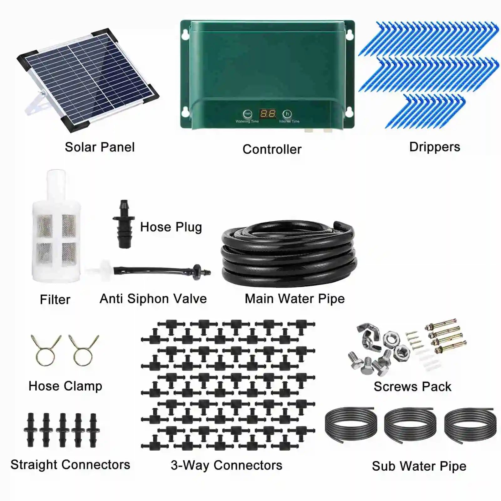 Solar-Tropfbewässerungssystem-Kit Automatisches Bewässern mit 30 Modi & 7 Timern – AquaFlow 6
