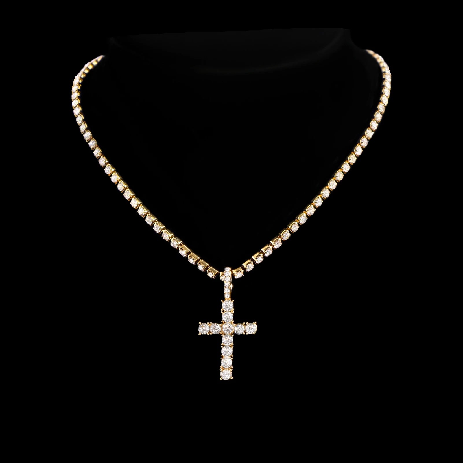 UrbanLuxe – Collier femmes & hommes chaîne cubaine double rangée avec croix – 14mm