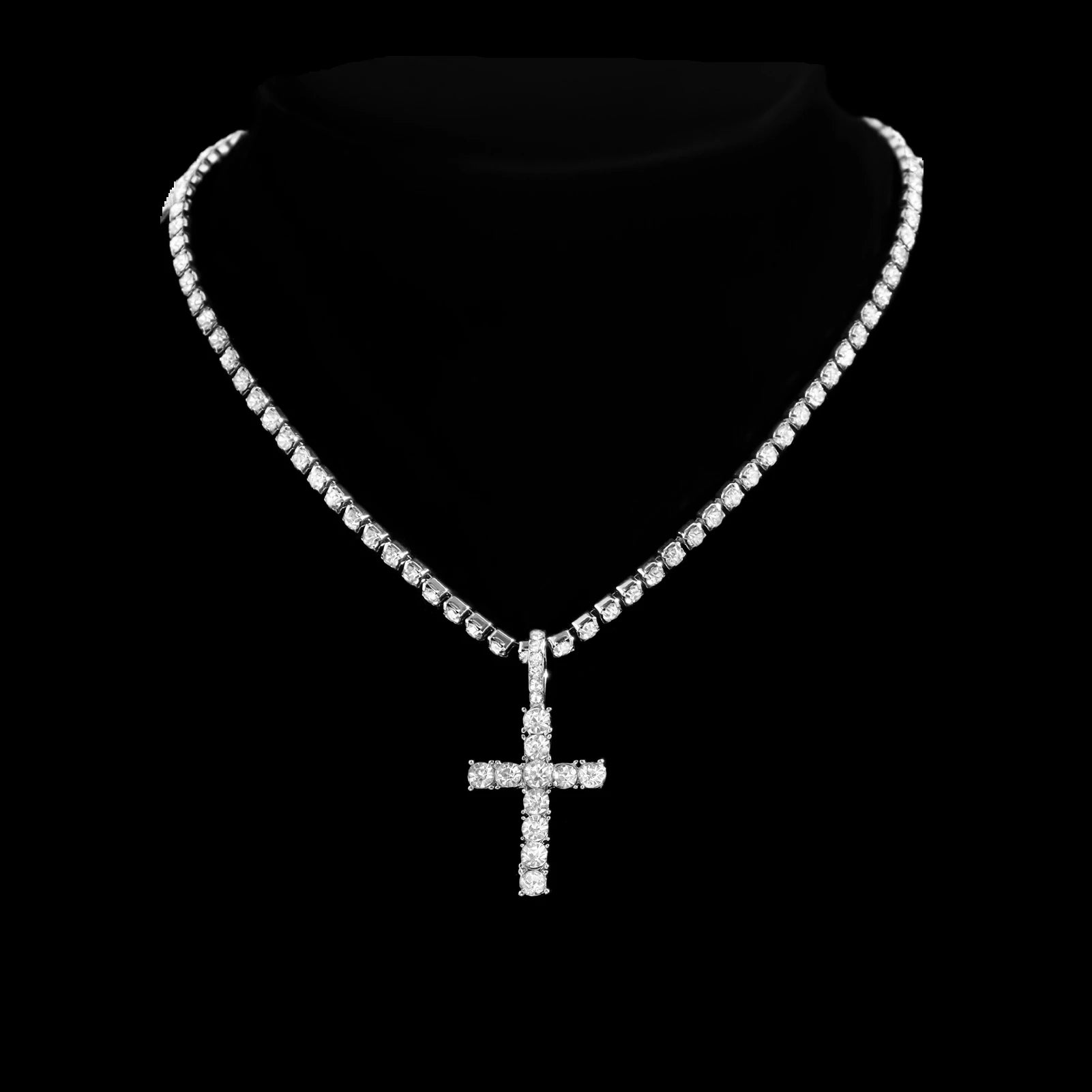 UrbanLuxe – Collier femmes & hommes chaîne cubaine double rangée avec croix – 14mm