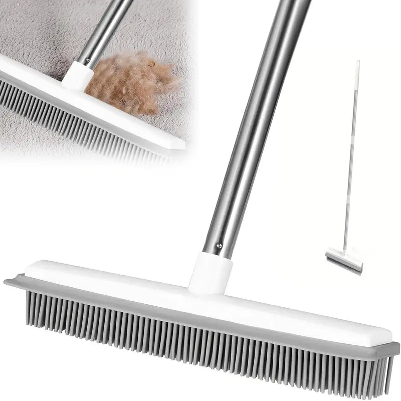 Teleskopkost med skraber til dyrehår og fleksibelt håndtag