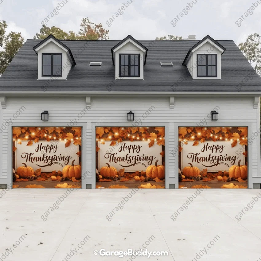 Thanksgiving Garage Door Cover - Easy Installation, Fits Most Doors, Optional String Lights 11
