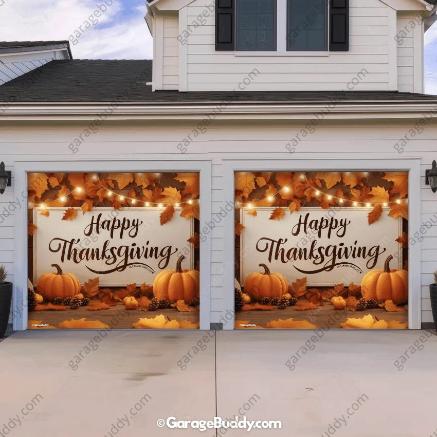 Thanksgiving Garage Door Cover - Easy Installation, Fits Most Doors, Optional String Lights 6