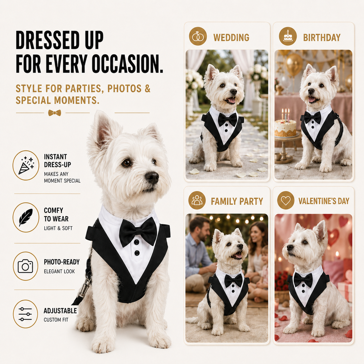 Thrives Outdoor | Pawxedo Adjustable Bow Tie Vest Harness 7