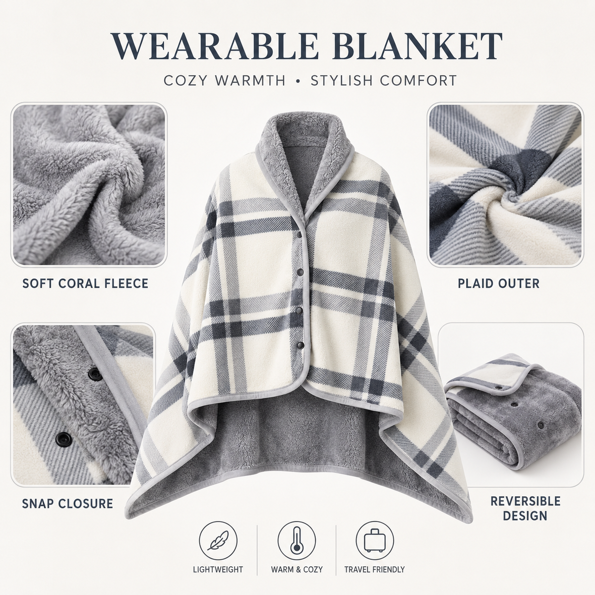 Thrives Outdoor | Wearable Flannel Shawl Blanket 3