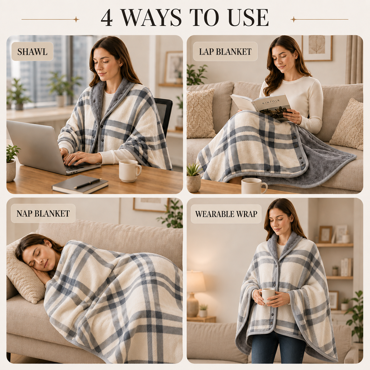 Thrives Outdoor | Wearable Flannel Shawl Blanket 4
