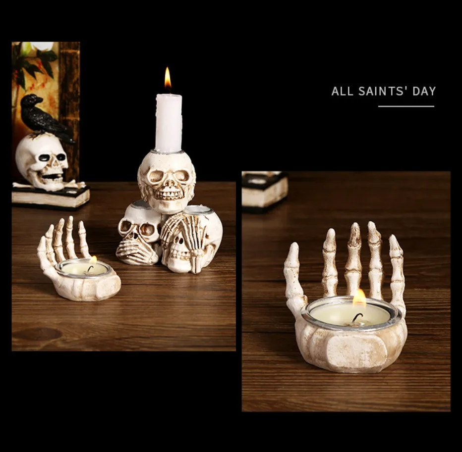 TotenkopfGlühen Skullight 3-delige Halloween-schedelkandelaarset 5