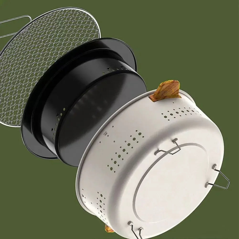 Tragbarer Holzkohlegrill aus Edelstahl und Gusseisen für Camping und Outdoor, kompakt und vielseitig 4