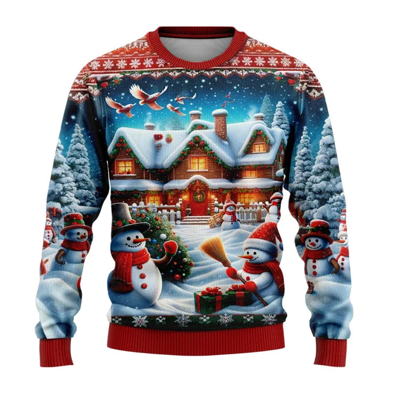 Unisex 3D Kersttrui met Sneeuwman en Kerstman - Foute Kersttrui voor Dames en Heren 1