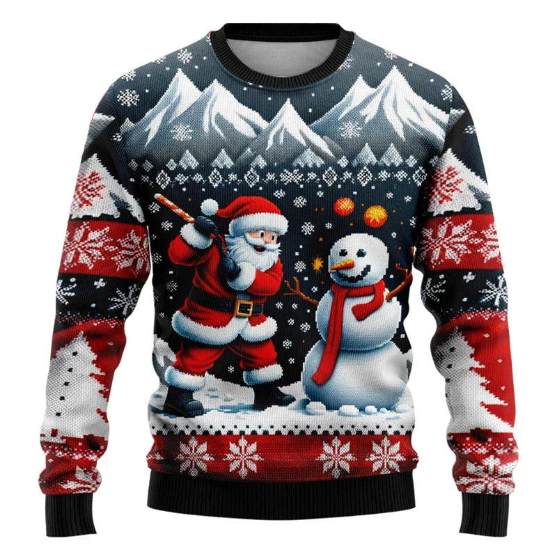 Unisex 3D Kersttrui met Sneeuwman en Kerstman - Foute Kersttrui voor Dames en Heren 3