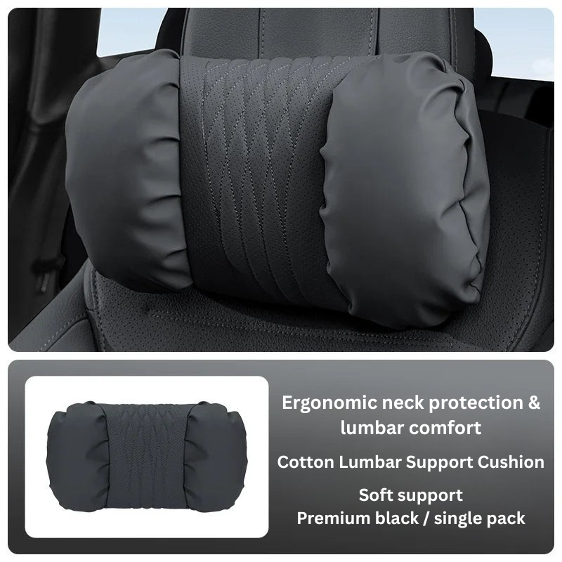 Ensemble appuie-tête & coussin lombaire auto – Matériau PU rembourré & Design confort 2 pièces