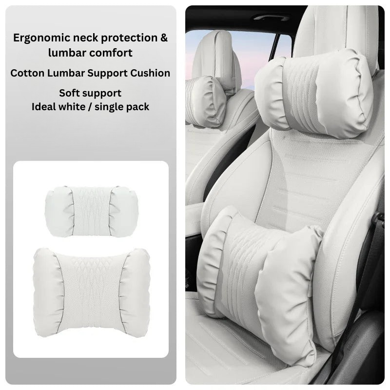 Ensemble appuie-tête & coussin lombaire auto – Matériau PU rembourré & Design confort 2 pièces
