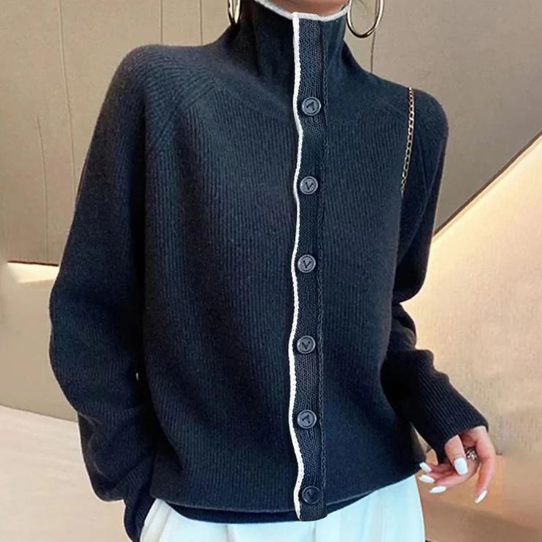Elegant cardigan med lang hals - Floss