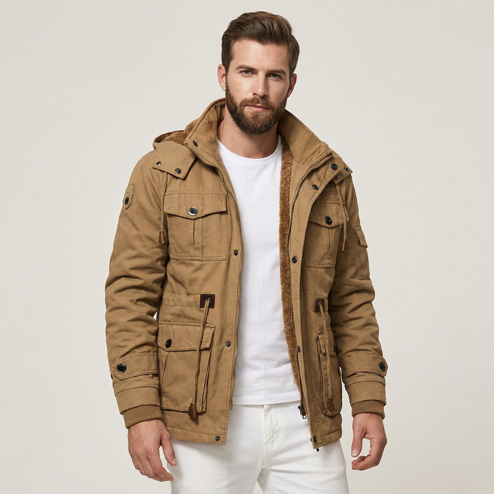 Pánská zimní bunda – teplá podšívka, stojáček a několik kapes pro každodenní nošení