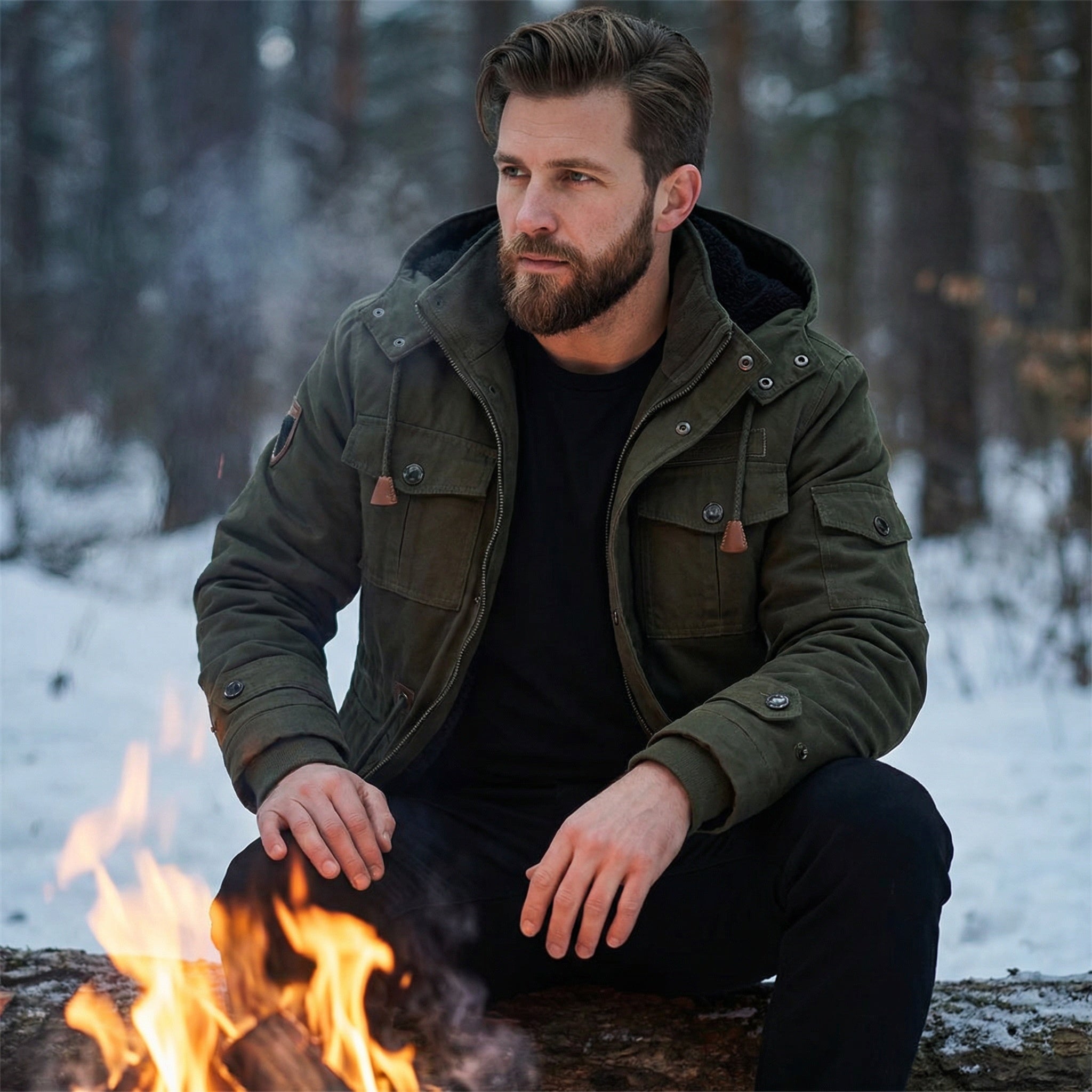Pánská zimní bunda – teplá podšívka, stojáček a několik kapes pro každodenní nošení