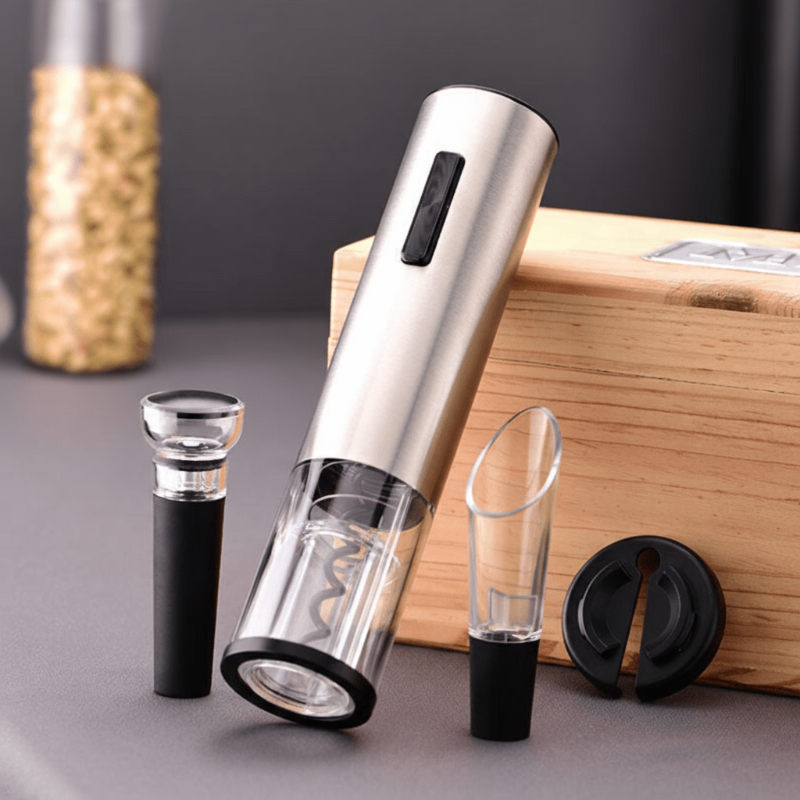 VINOLUX – 4-in-1 Electric Wine Opener for Effortless Opening & Serving 1
