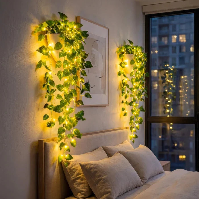 Efeu-Pflanzlampe – Kunstefeu mit warmen LED-Lichtern für dunkle Ecken