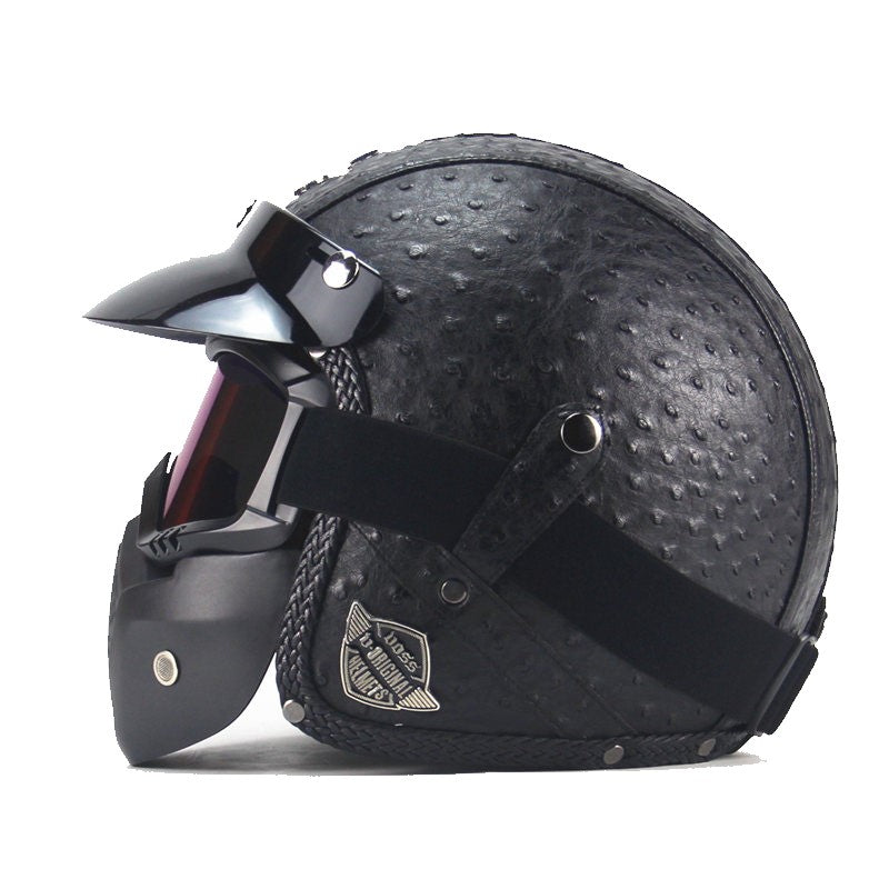 Vintage PU Leren Motorfiets Crash Helm Biker met Visier Masker Goggles 2