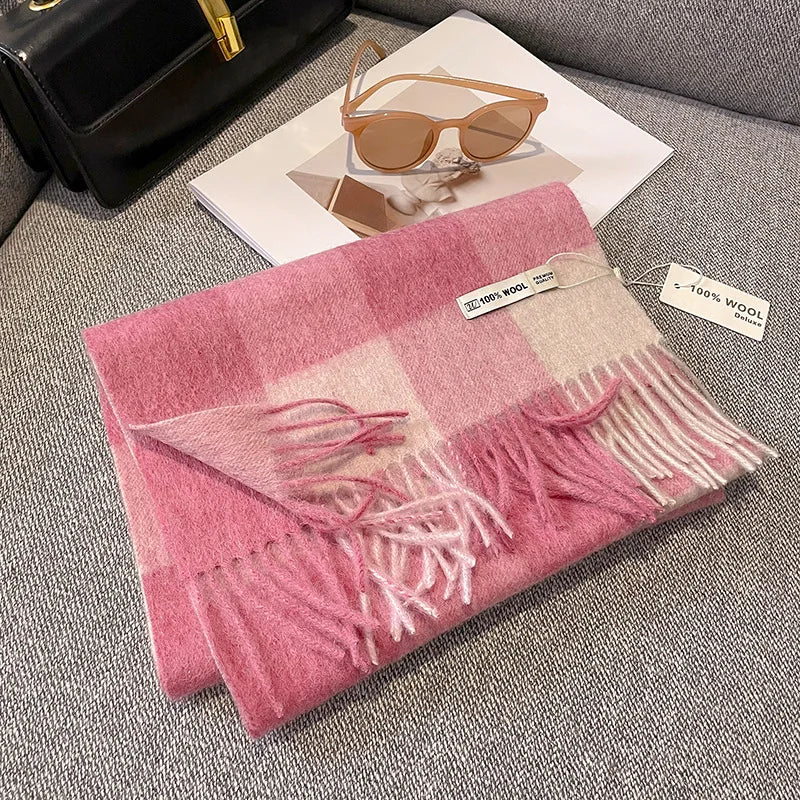 Merivelle vlněný šál pro dámy – elegantní zimní šál ze 100% vlny s šachovnicovým vzorem