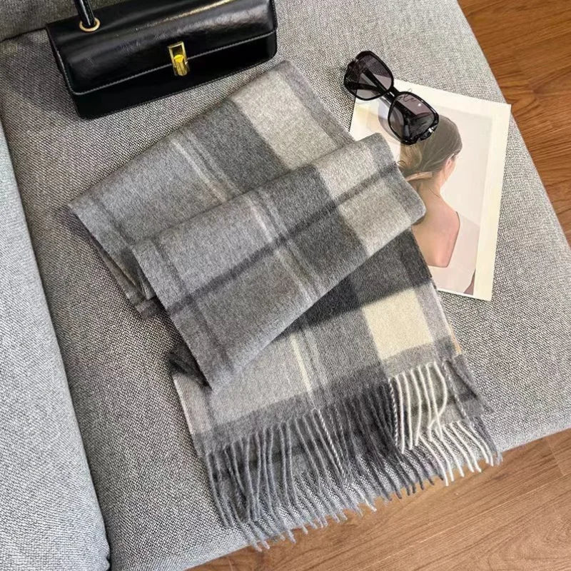 Merivelle vlněný šál pro dámy – elegantní zimní šál ze 100% vlny s šachovnicovým vzorem