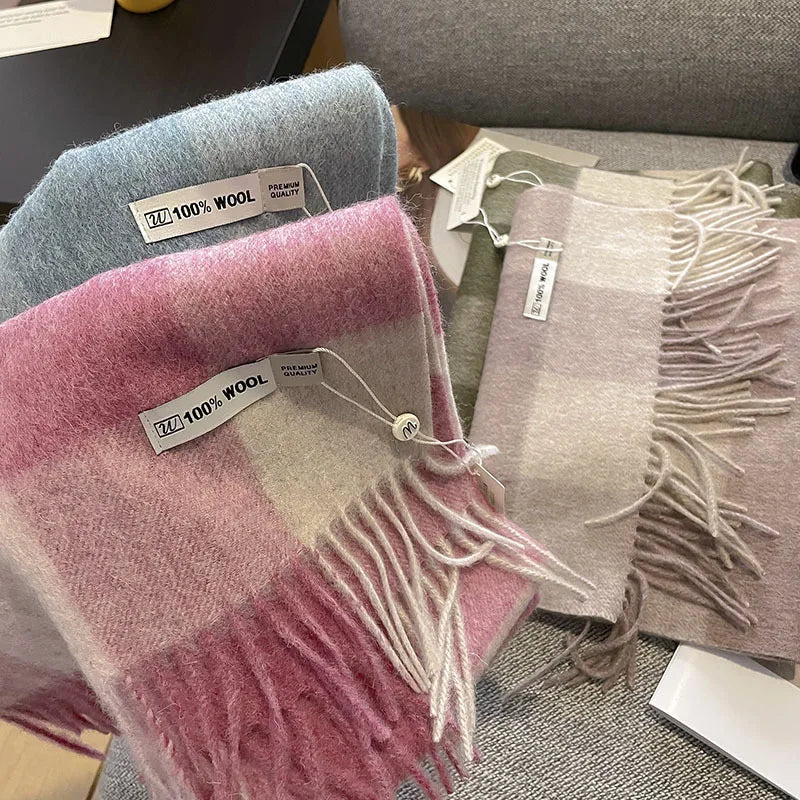 Merivelle vlněný šál pro dámy – elegantní zimní šál ze 100% vlny s šachovnicovým vzorem