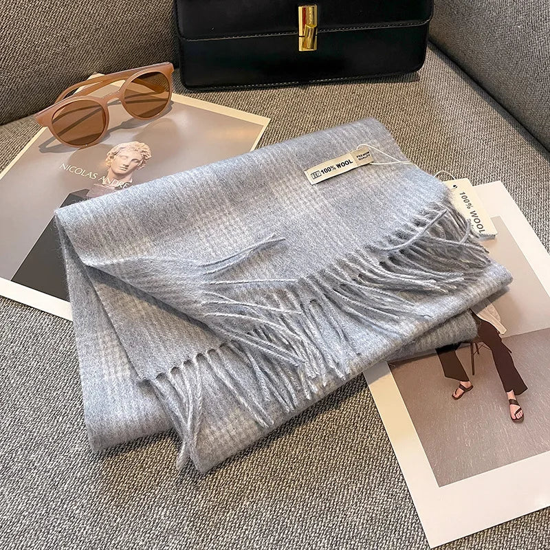 Merivelle vlněný šál pro dámy – elegantní zimní šál ze 100% vlny s šachovnicovým vzorem