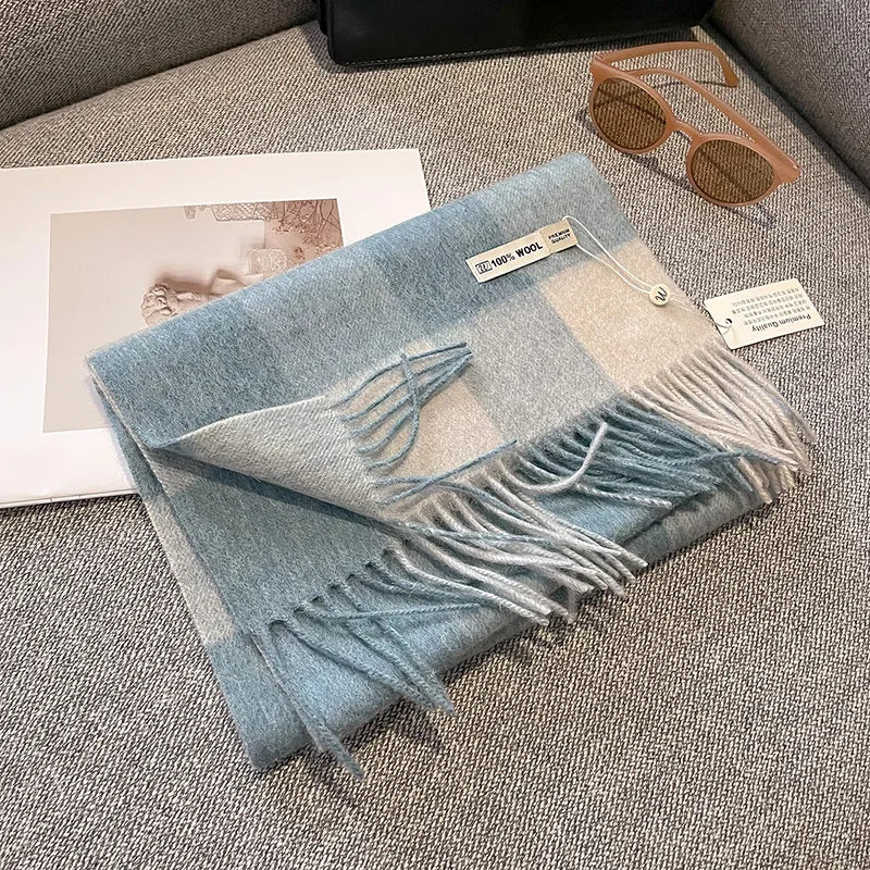 Merivelle vlněný šál pro dámy – elegantní zimní šál ze 100% vlny s šachovnicovým vzorem