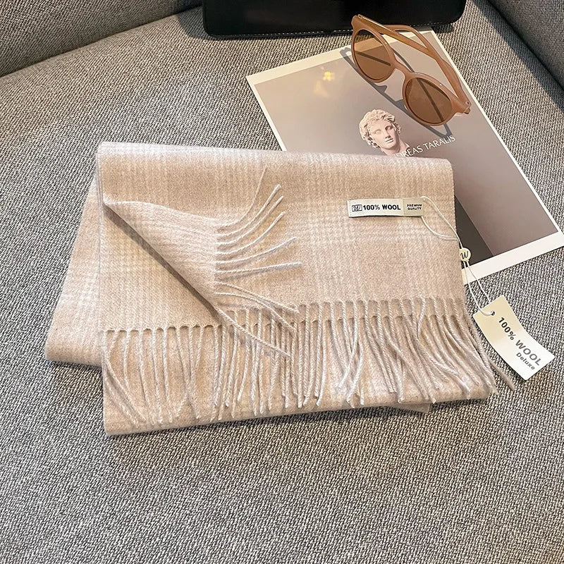 Merivelle vlněný šál pro dámy – elegantní zimní šál ze 100% vlny s šachovnicovým vzorem