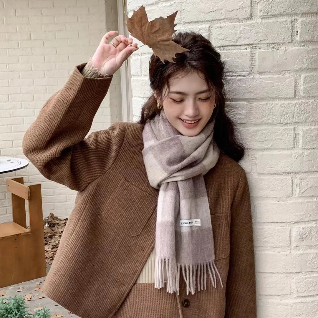 Merivelle vlněný šál pro dámy – elegantní zimní šál ze 100% vlny s šachovnicovým vzorem