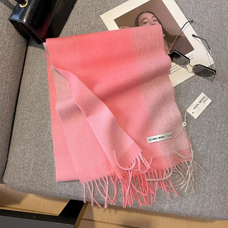 Merivelle vlněný šál pro dámy – elegantní zimní šál ze 100% vlny s šachovnicovým vzorem