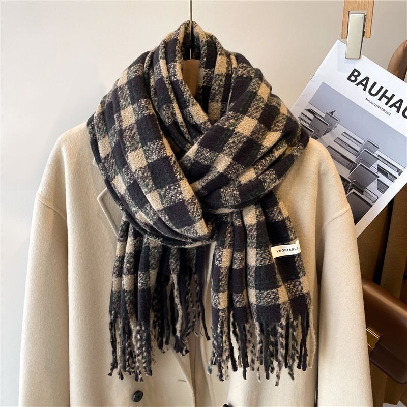 Módní kostkovaný dámský šál | Teplý šál pro stylové zimní outfity