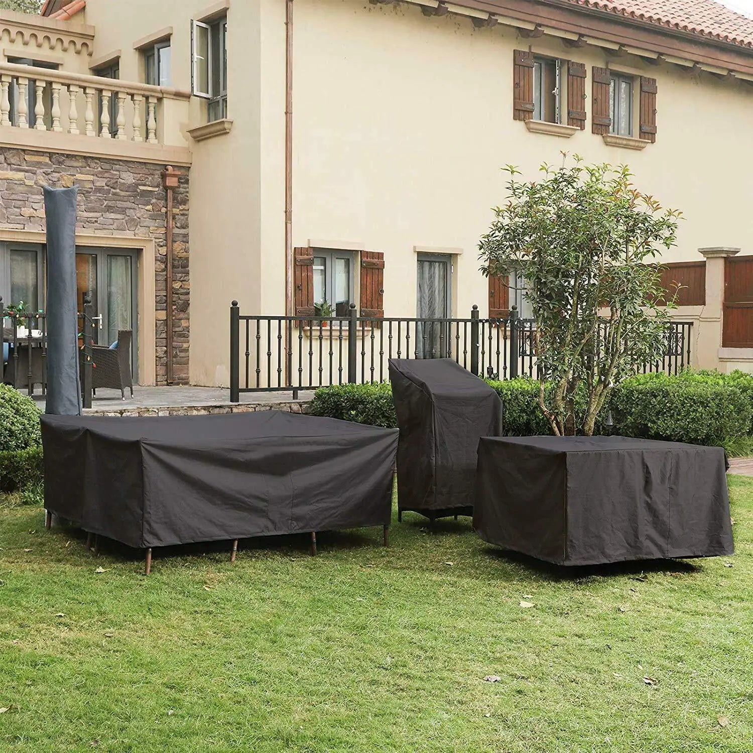 Wasserdichte Gartenmöbel-Abdeckung aus Polyester, anpassbar, UV-beständig, für Outdoor-Nutzung 2